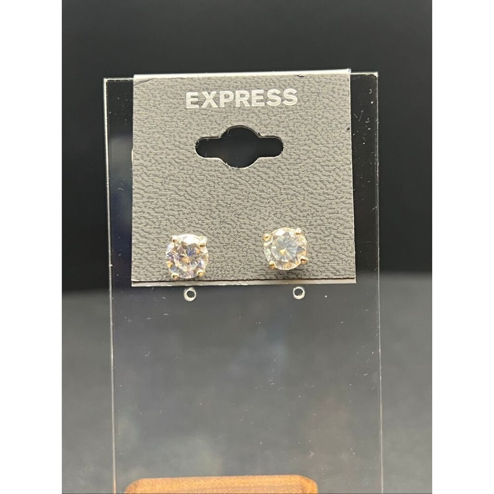 Express Silver Tone Cubic Zirconia Round Cut Solitaire Stud Earrings
